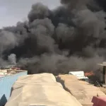 سبب حريق منفذ البطحاء صور وفيديو