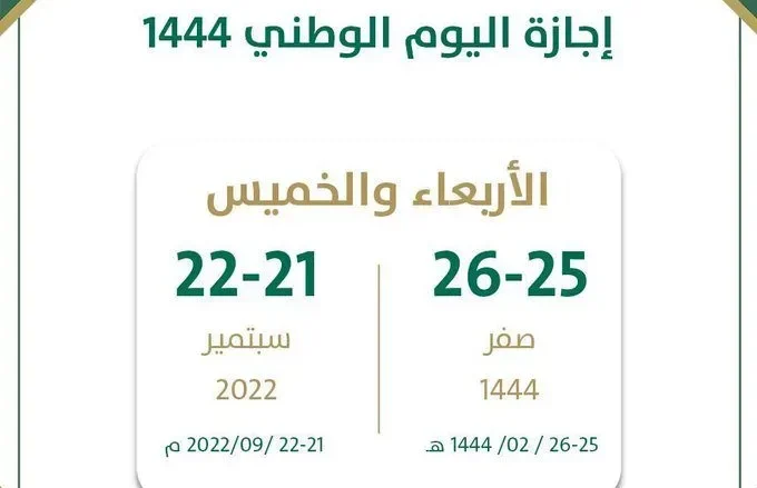 موعد اجازة اليوم الوطني السعودي 92 للطلاب القطاع الخاص وغير الربحي 1444 | alyemenalghad.news