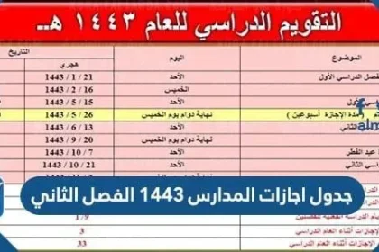 جدول اجازات المدارس 1443 الفصل الثاني